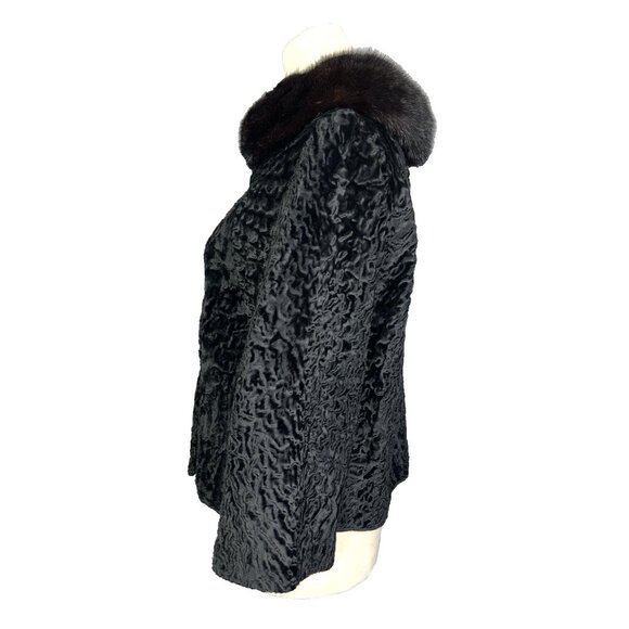 Vintage 60s Black Karakul Lamb Swing Coat Size Mink Collar Mod Glam Luxurious - Picture 5 of 11